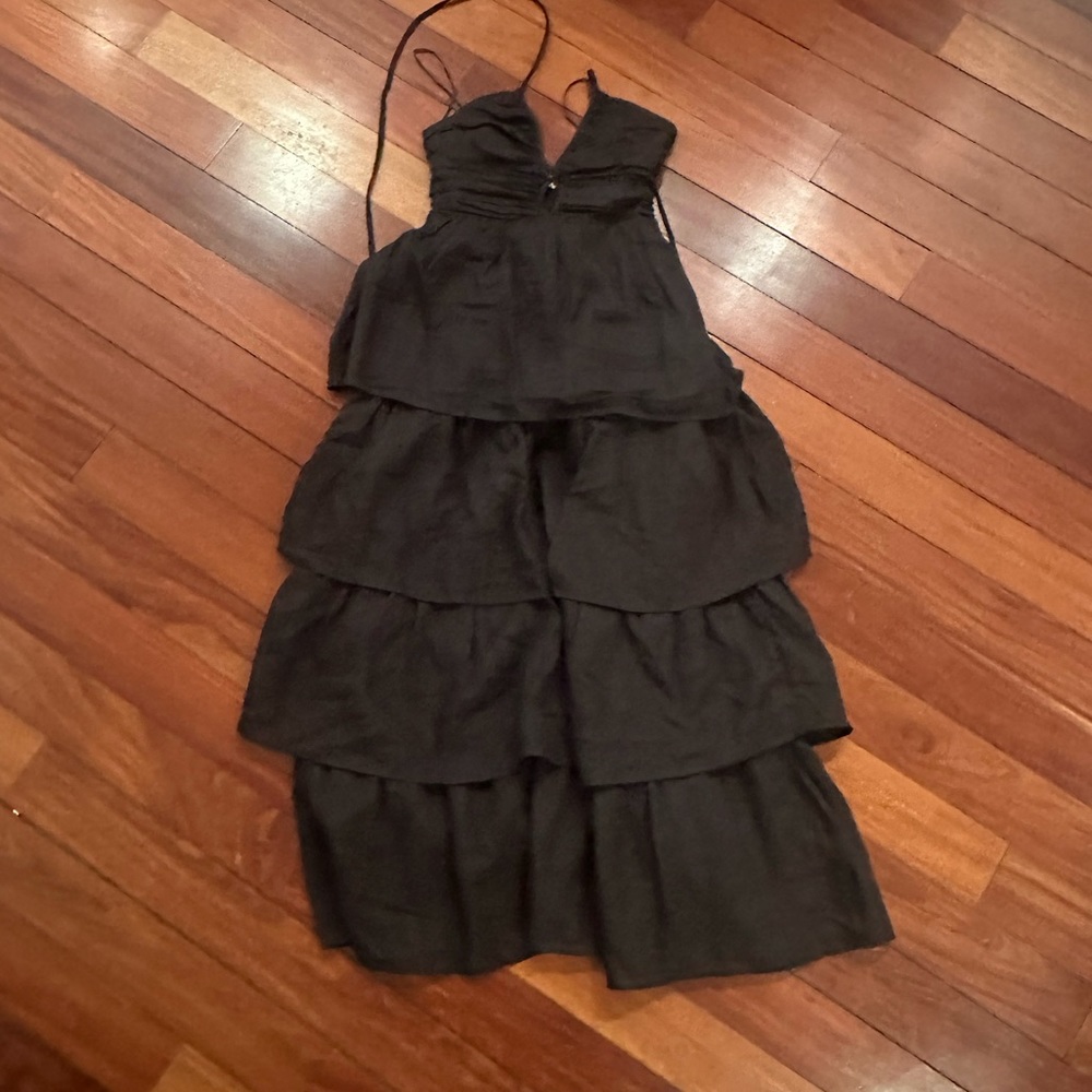 Boden tiered black maxi dress